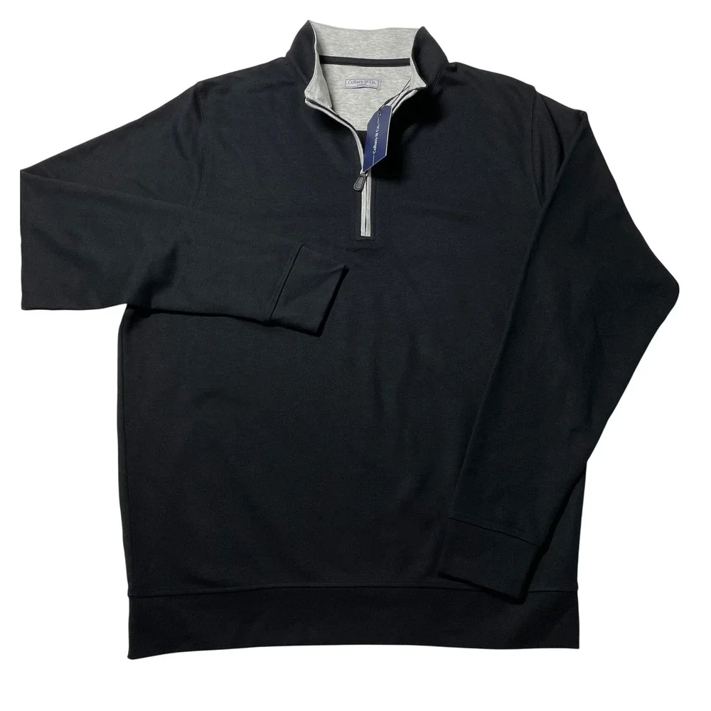 NWT Collars & Co Cloud Cotton Quarter Zip Pullover Sweater Mens Large Black Grey